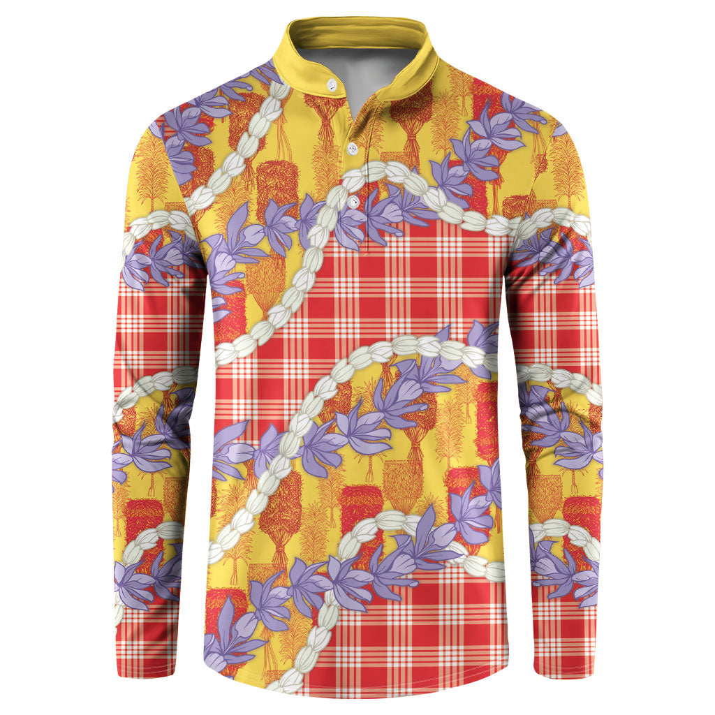 Hawaii Kahili Palaka Motifs Button Sweatshirt Hawaiian Honohono Pikake Lei