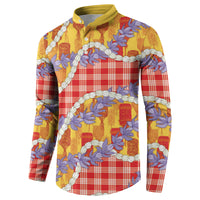 Hawaii Kahili Palaka Motifs Button Sweatshirt Hawaiian Honohono Pikake Lei