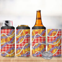 Hawaii Kahili Palaka Motifs 4 in 1 Can Cooler Tumbler Hawaiian Honohono Pikake Lei