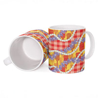 Hawaii Kahili Palaka Motifs Ceramic Mug Hawaiian Honohono Pikake Lei