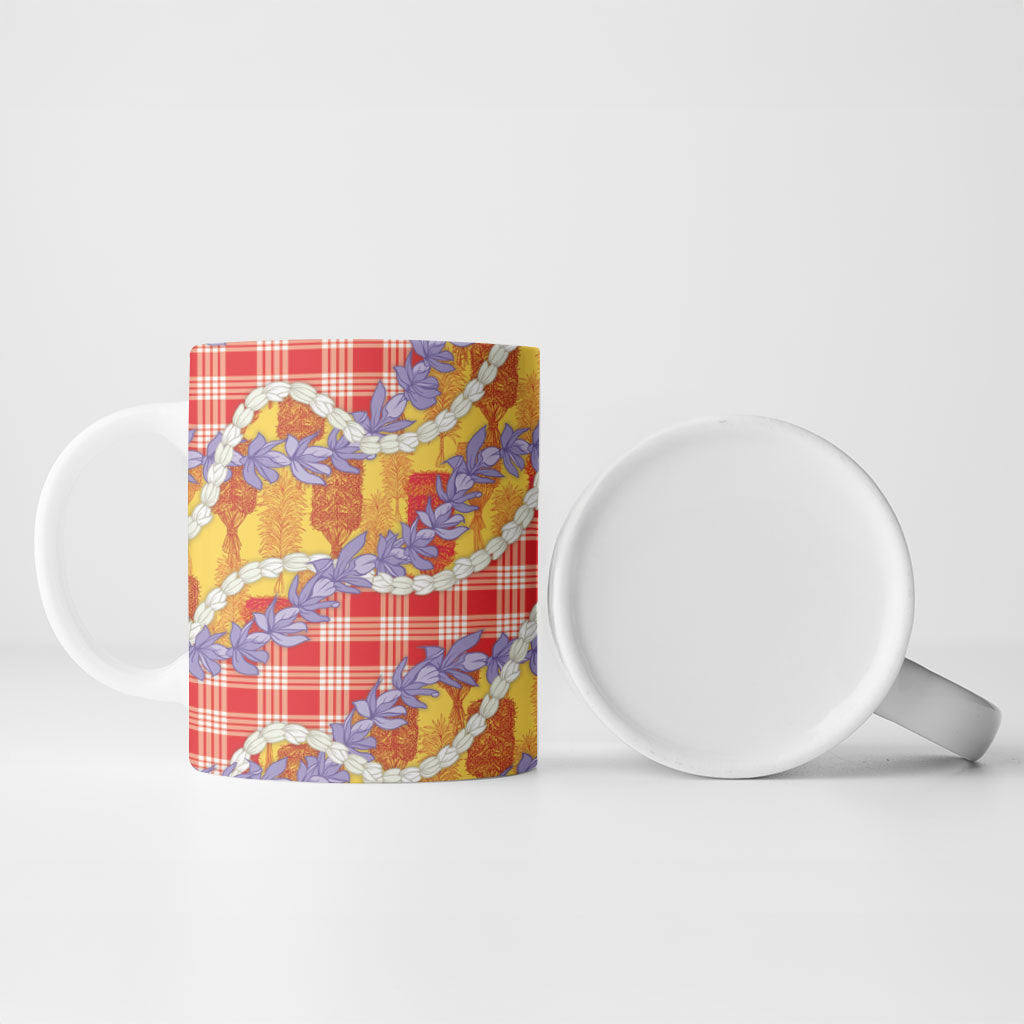 Hawaii Kahili Palaka Motifs Ceramic Mug Hawaiian Honohono Pikake Lei