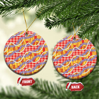 Hawaii Kahili Palaka Motifs Ceramic Ornament Hawaiian Honohono Pikake Lei LT14 Circle Red - Polynesian Pride