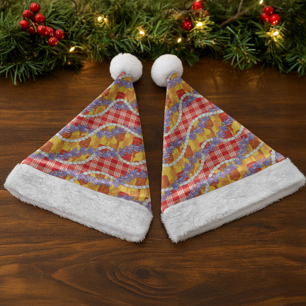 Hawaii Kahili Palaka Motifs Christmas Santa Hat Hawaiian Honohono Pikake Lei LT14 - Polynesian Pride