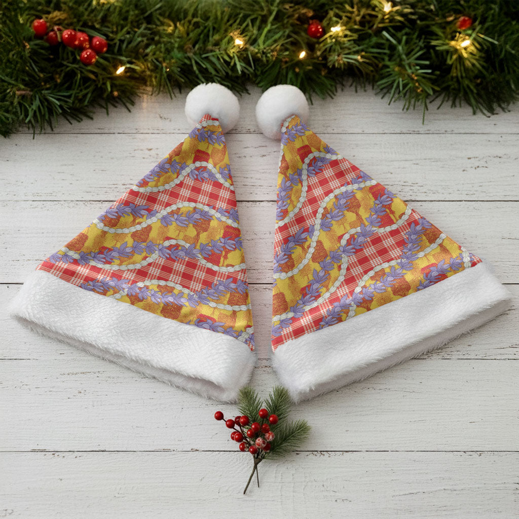 Hawaii Kahili Palaka Motifs Christmas Santa Hat Hawaiian Honohono Pikake Lei LT14 - Polynesian Pride