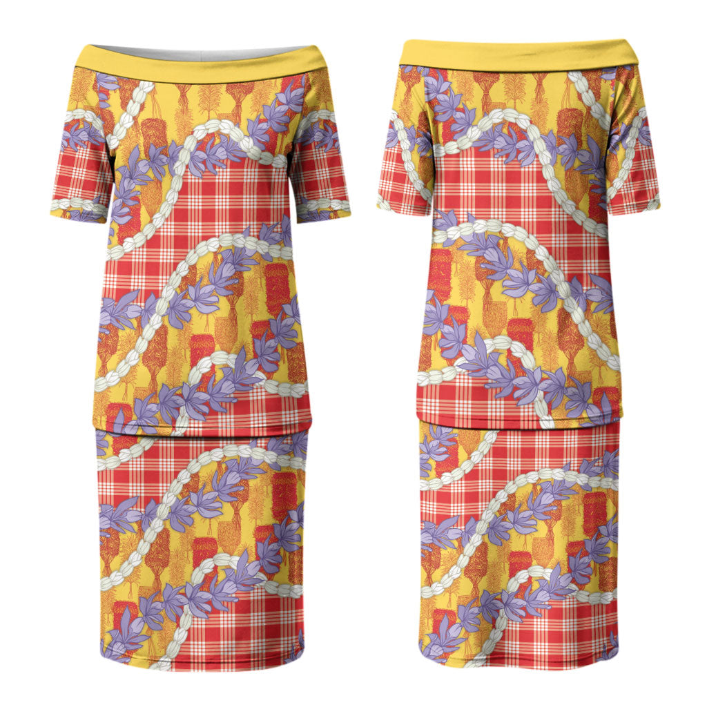 Hawaii Kahili Palaka Motifs Couples Matching Puletasi and Hawaiian Shirt Hawaiian Honohono Pikake Lei LT14 - Polynesian Pride