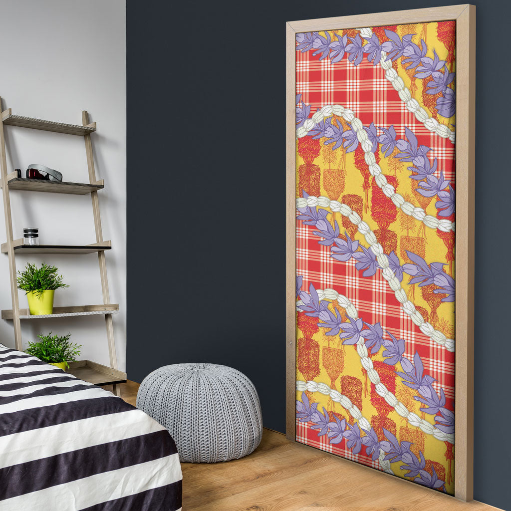 Hawaii Kahili Palaka Motifs Door Cover Hawaiian Honohono Pikake Lei