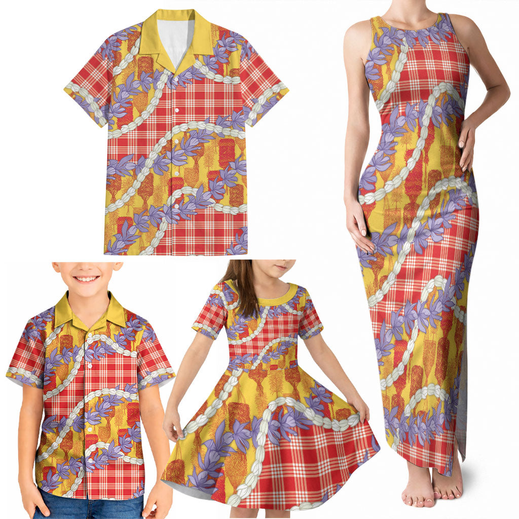 Hawaii Kahili Palaka Motifs Family Matching Tank Maxi Dress and Hawaiian Shirt Hawaiian Honohono Pikake Lei LT14 - Polynesian Pride