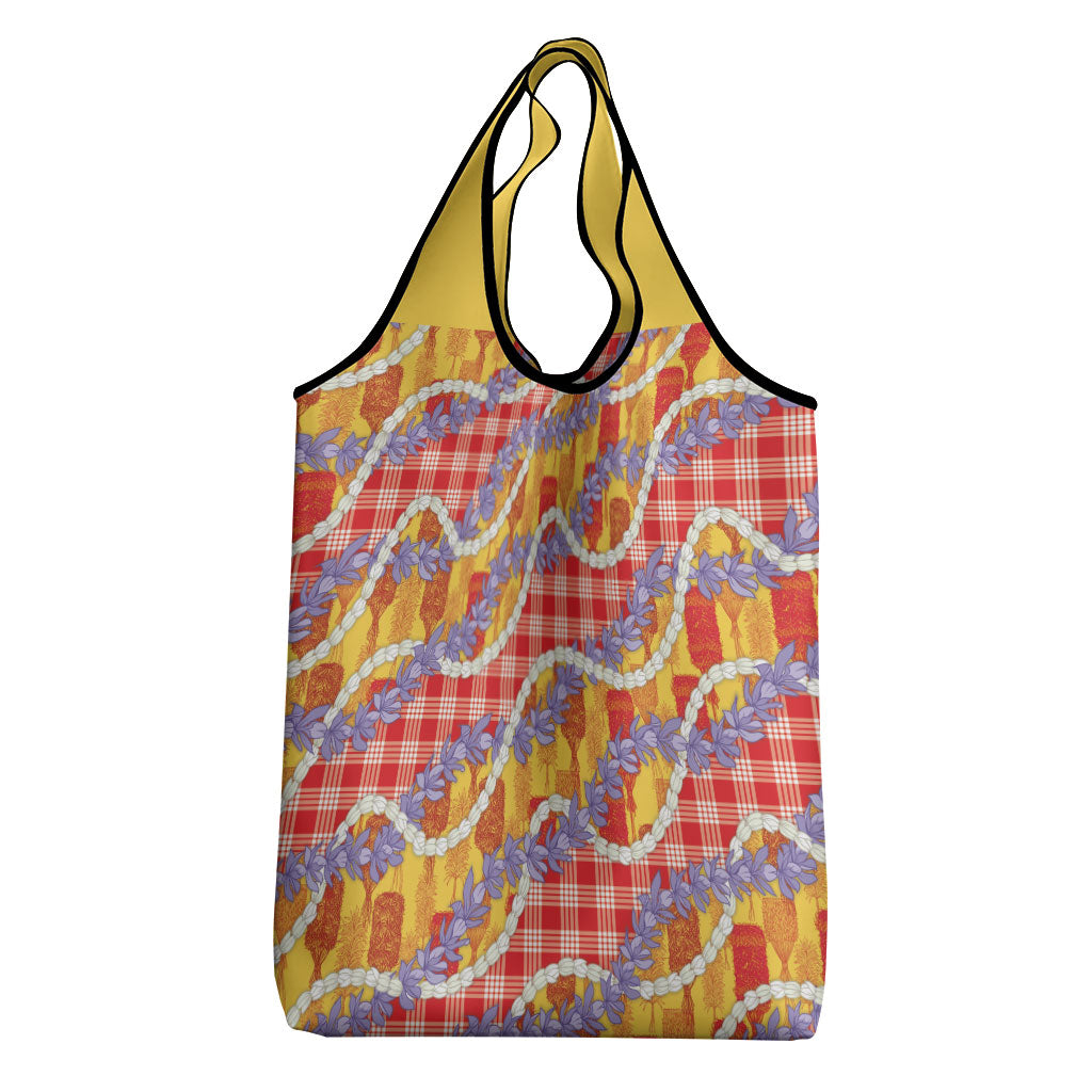 Hawaii Kahili Palaka Motifs Grocery Bag Hawaiian Honohono Pikake Lei