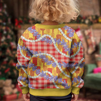 Hawaii Kahili Palaka Motifs Kid Ugly Christmas Sweater Hawaiian Honohono Pikake Lei LT14 - Polynesian Pride