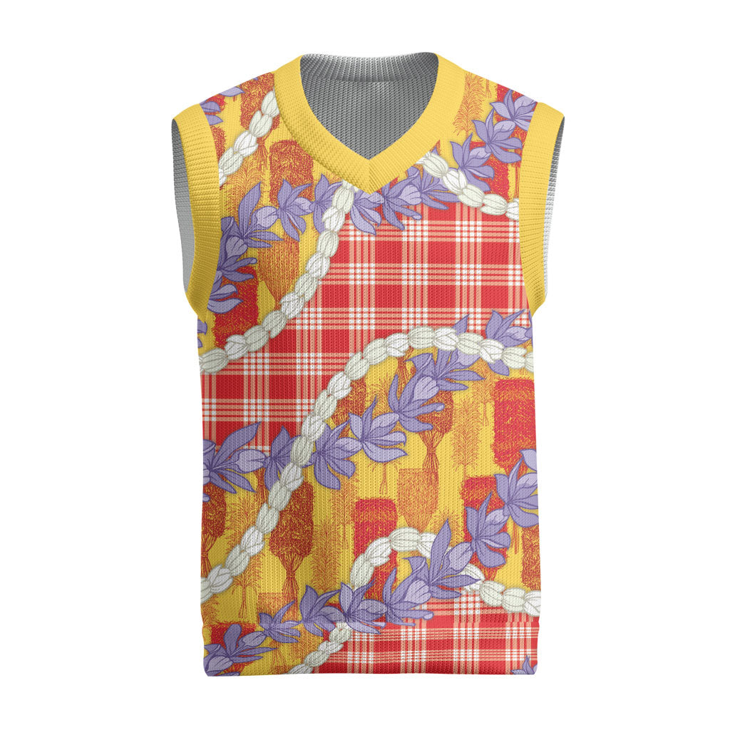 Hawaii Kahili Palaka Motifs Christmas Knitted V-Neck Vest Hawaiian Honohono Pikake Lei LT14 Red - Polynesian Pride