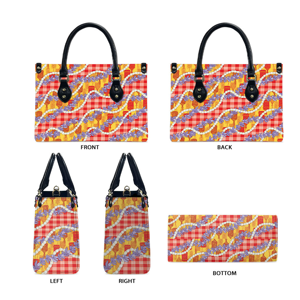 Hawaii Kahili Palaka Motifs Leather Bag Hawaiian Honohono Pikake Lei
