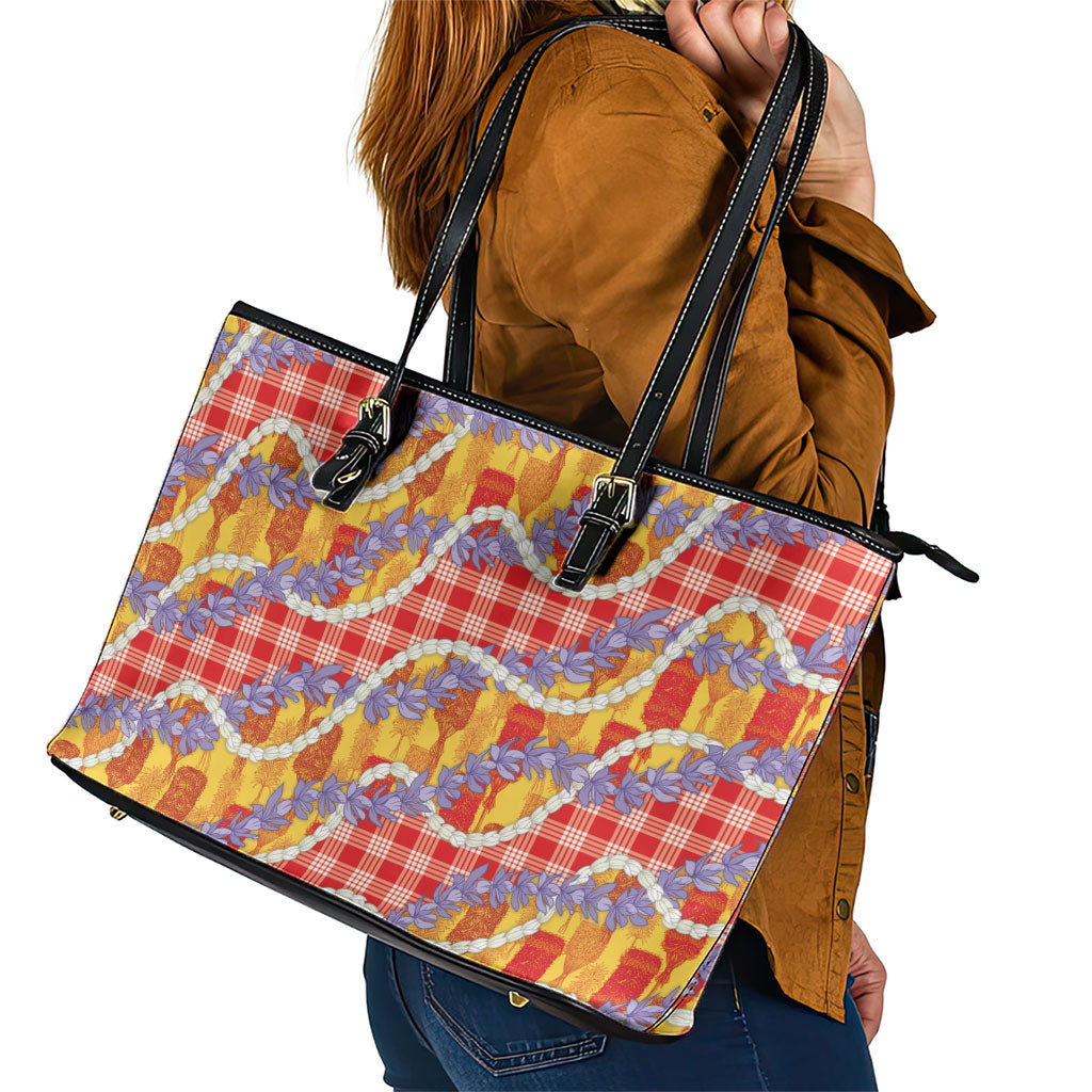 Hawaii Kahili Palaka Motifs Leather Tote Bag Hawaiian Honohono Pikake Lei