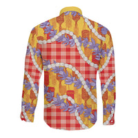 Hawaii Kahili Palaka Motifs Long Sleeve Button Shirt Hawaiian Honohono Pikake Lei