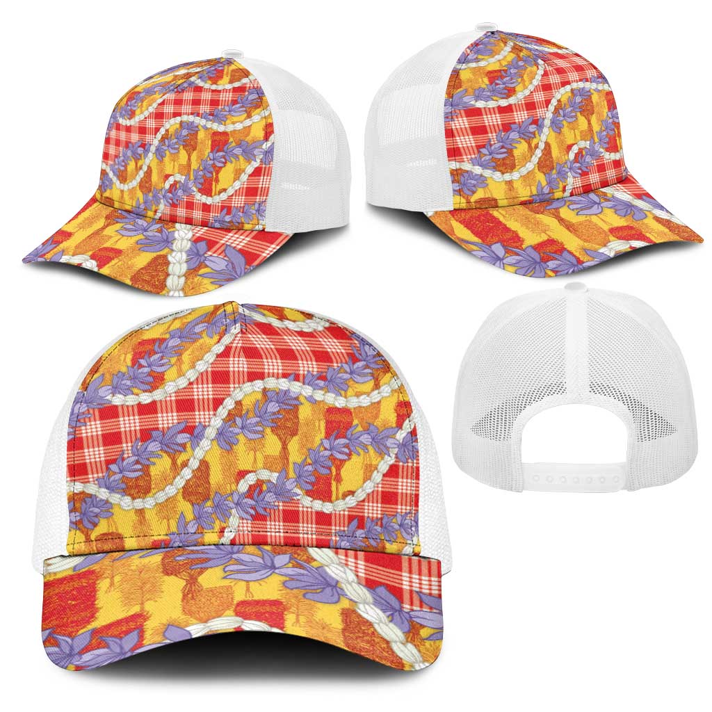 Hawaii Kahili Palaka Motifs Mesh Trucker Cap Hawaiian Honohono Pikake Lei LT14 - Polynesian Pride