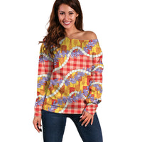 Hawaii Kahili Palaka Motifs Off Shoulder Sweater Hawaiian Honohono Pikake Lei