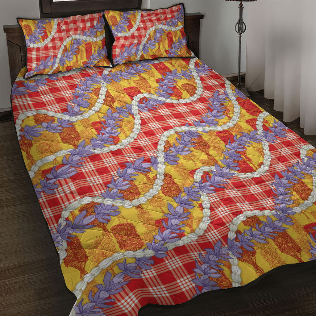 Hawaii Kahili Palaka Motifs Quilt Bed Set Hawaiian Honohono Pikake Lei