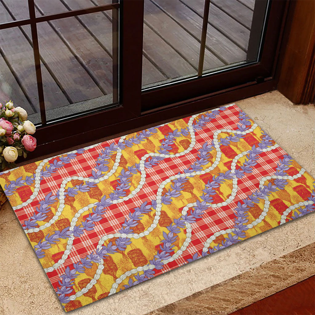 Hawaii Kahili Palaka Motifs Rubber Doormat Hawaiian Honohono Pikake Lei
