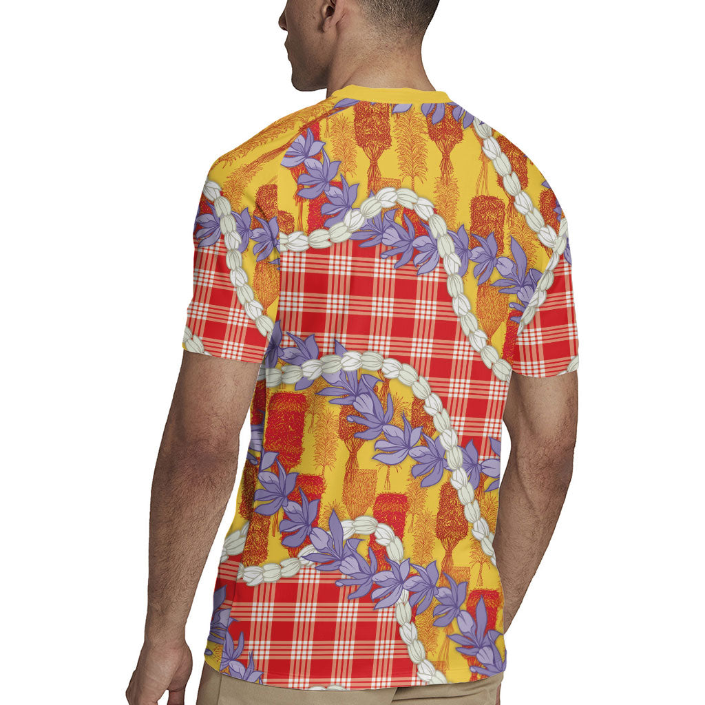 Hawaii Kahili Palaka Motifs Rugby Jersey Hawaiian Honohono Pikake Lei