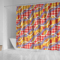 Hawaii Kahili Palaka Motifs Shower Curtain Hawaiian Honohono Pikake Lei