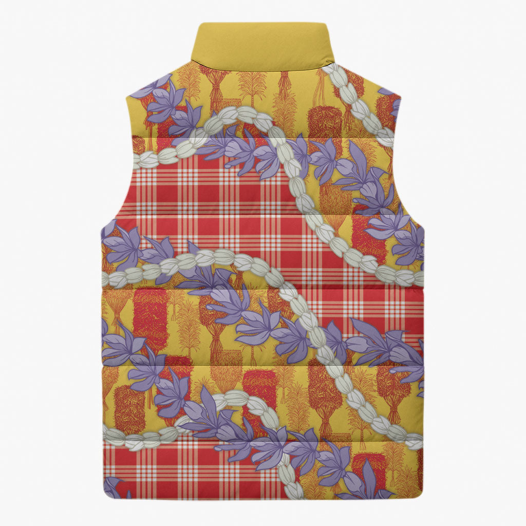 Hawaii Kahili Palaka Motifs Sleeveless Puffer Jacket Hawaiian Honohono Pikake Lei