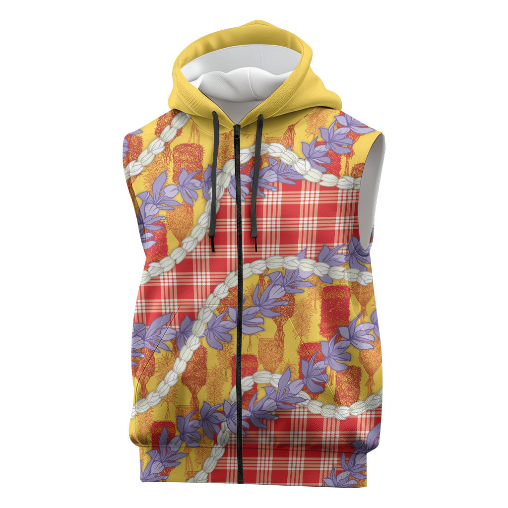 Hawaii Kahili Palaka Motifs Sleeveless Zip Hoodie Hawaiian Honohono Pikake Lei