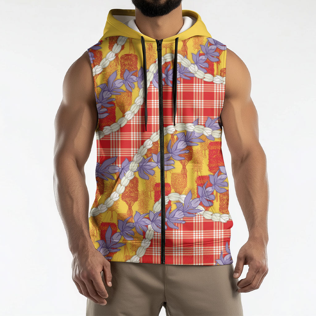 Hawaii Kahili Palaka Motifs Sleeveless Zip Hoodie Hawaiian Honohono Pikake Lei