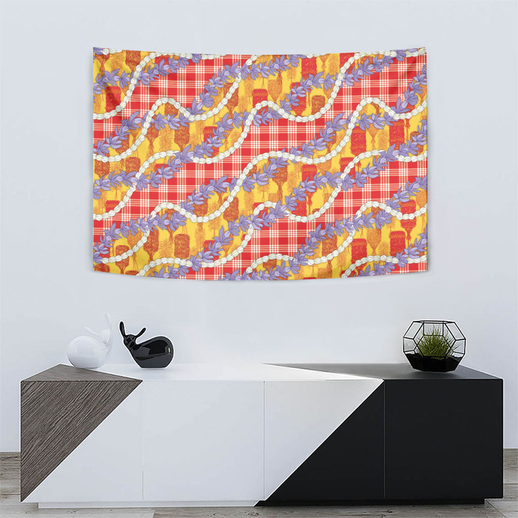 Hawaii Kahili Palaka Motifs Tapestry Hawaiian Honohono Pikake Lei