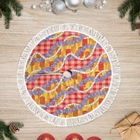 Hawaii Kahili Palaka Motifs Tree Skirt Hawaiian Honohono Pikake Lei LT14 Fringed Red - Polynesian Pride