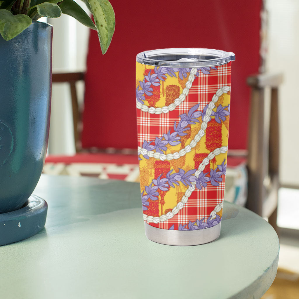Hawaii Kahili Palaka Motifs Tumbler Cup Hawaiian Honohono Pikake Lei