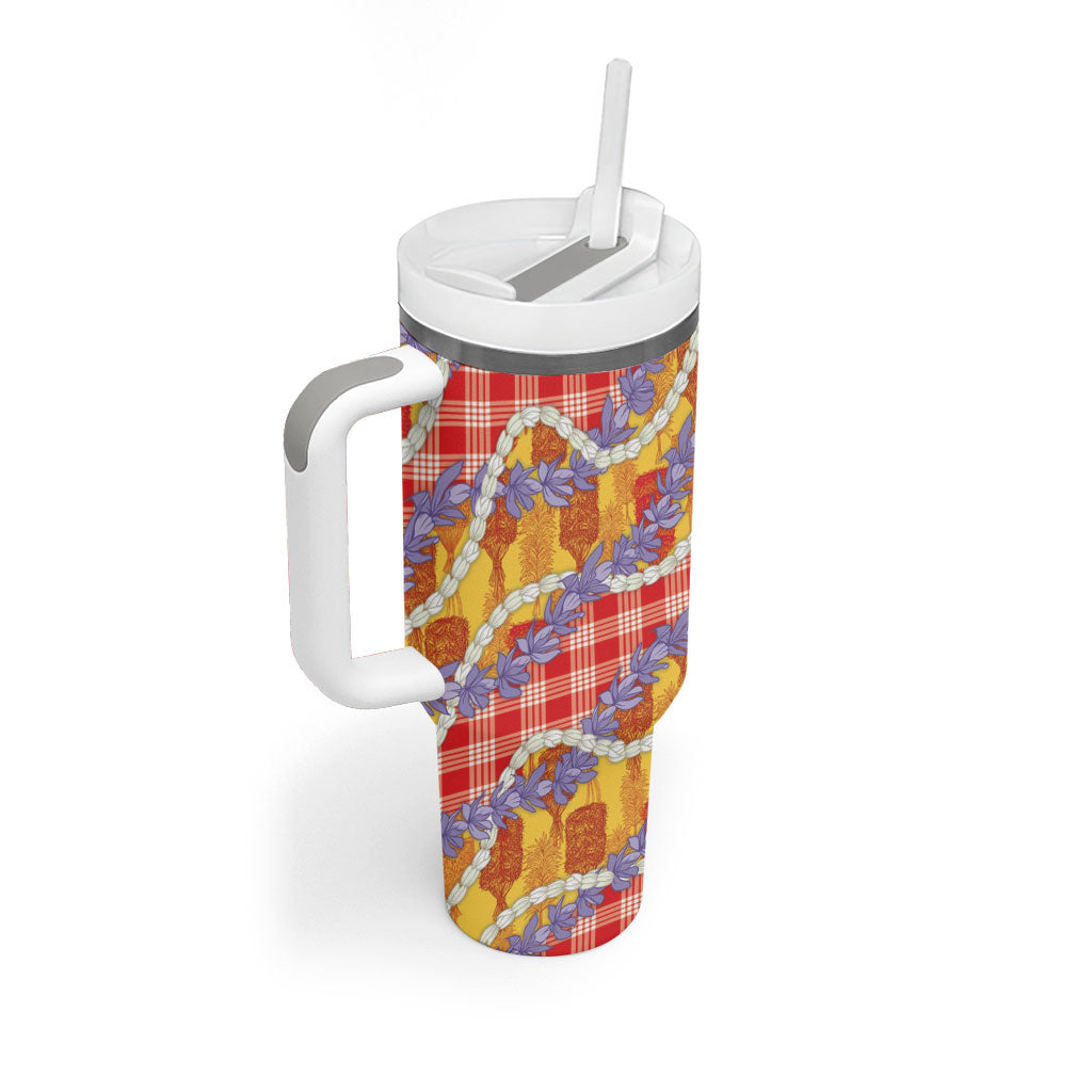 Hawaii Kahili Palaka Motifs Tumbler With Handle Hawaiian Honohono Pikake Lei