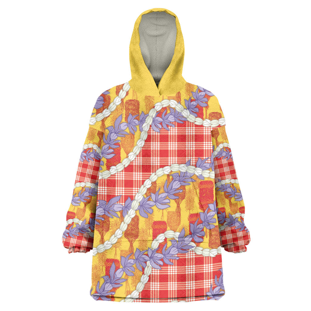 Hawaii Kahili Palaka Motifs Wearable Blanket Hoodie Hawaiian Honohono Pikake Lei