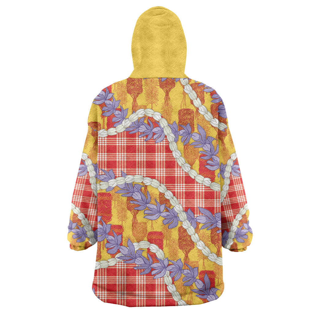 Hawaii Kahili Palaka Motifs Wearable Blanket Hoodie Hawaiian Honohono Pikake Lei