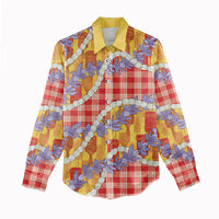 Hawaii Kahili Palaka Motifs Women Casual Shirt Hawaiian Honohono Pikake Lei