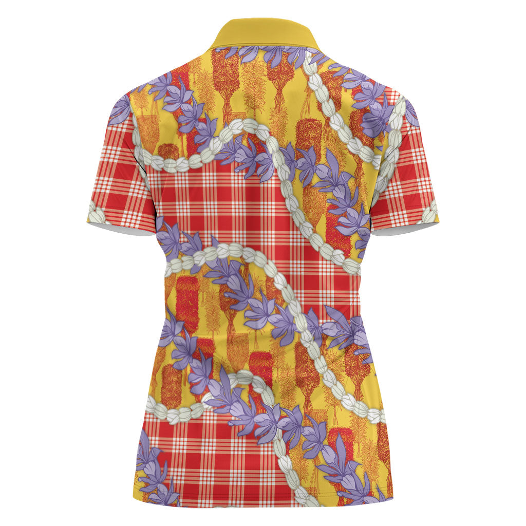 Hawaii Kahili Palaka Motifs Women Polo Shirt Hawaiian Honohono Pikake Lei