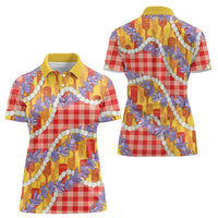 Hawaii Kahili Palaka Motifs Women Polo Shirt Hawaiian Honohono Pikake Lei
