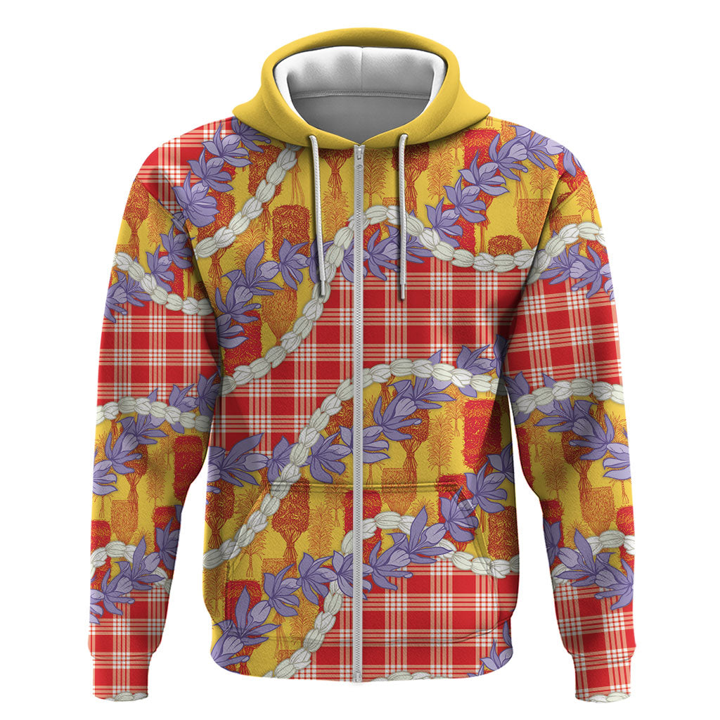 Hawaii Kahili Palaka Motifs Zip Hoodie Hawaiian Honohono Pikake Lei