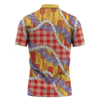 Hawaii Kahili Palaka Motifs Zipper Polo Shirt Hawaiian Honohono Pikake Lei