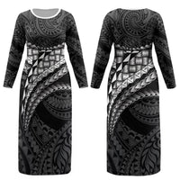 Hawaii Lauhala Tattoo Couples Matching Long Sleeve Bodycon Dress and Hawaiian Shirt Hawaiian Hala Leaf Weaving LT14 - Polynesian Pride