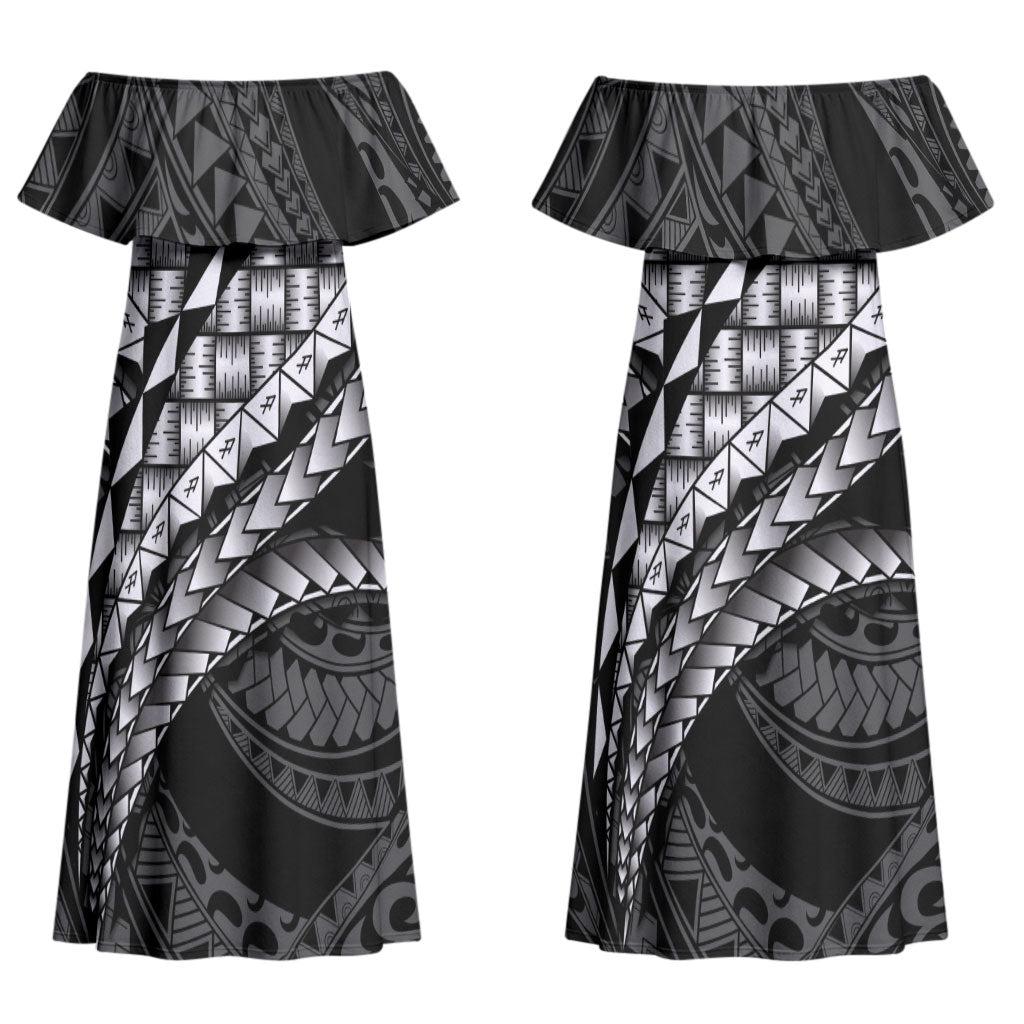 Hawaii Lauhala Tattoo Couples Matching Off Shoulder Maxi Dress and Hawaiian Shirt Hawaiian Hala Leaf Weaving LT14 - Polynesian Pride