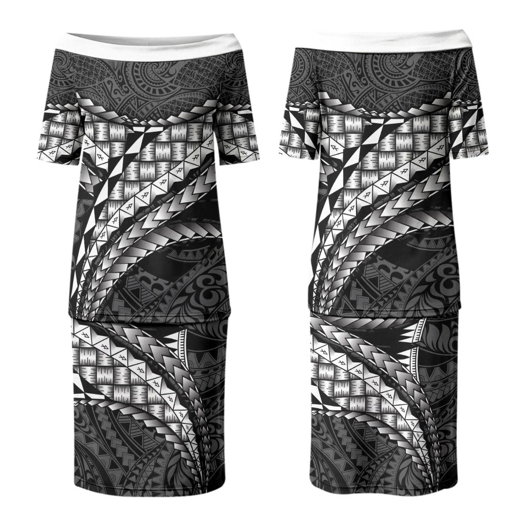 Hawaii Lauhala Tattoo Couples Matching Puletasi and Long Sleeve Button Shirt Hawaiian Hala Leaf Weaving LT14 - Polynesian Pride