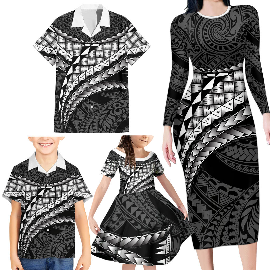 Hawaii Lauhala Tattoo Family Matching Long Sleeve Bodycon Dress and Hawaiian Shirt Hawaiian Hala Leaf Weaving