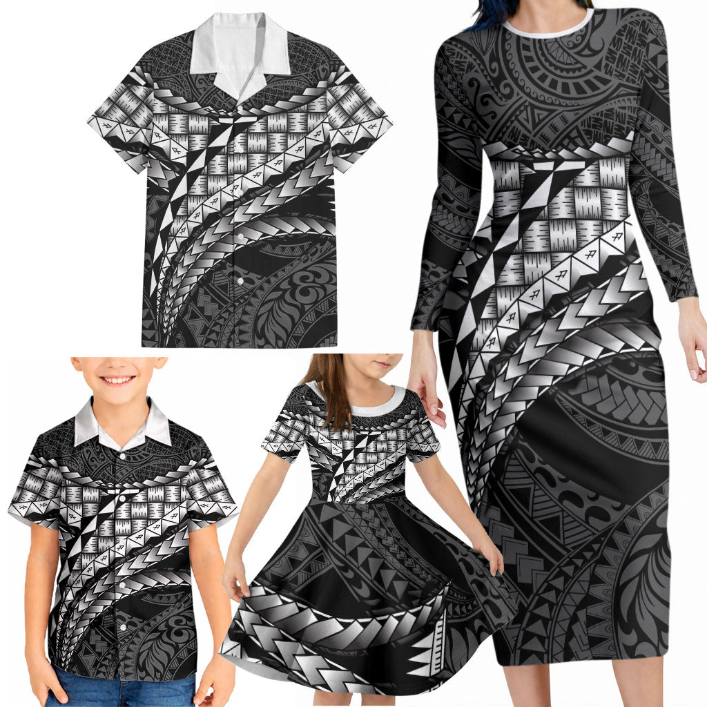 Hawaii Lauhala Tattoo Family Matching Long Sleeve Bodycon Dress and Hawaiian Shirt Hawaiian Hala Leaf Weaving LT14 - Polynesian Pride