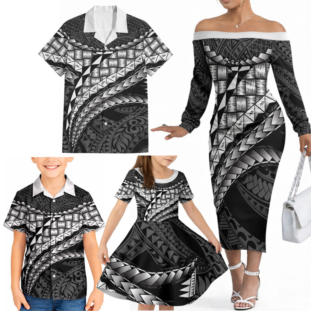 Hawaii Lauhala Tattoo Family Matching Off The Shoulder Long Sleeve Dress and Hawaiian Shirt Hawaiian Hala Leaf Weaving LT14 - Polynesian Pride