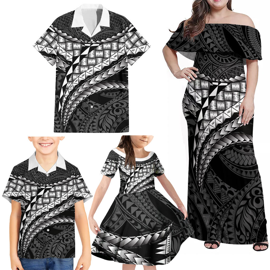 Hawaii Lauhala Tattoo Family Matching Off Shoulder Maxi Dress and Hawaiian Shirt Hawaiian Hala Leaf Weaving