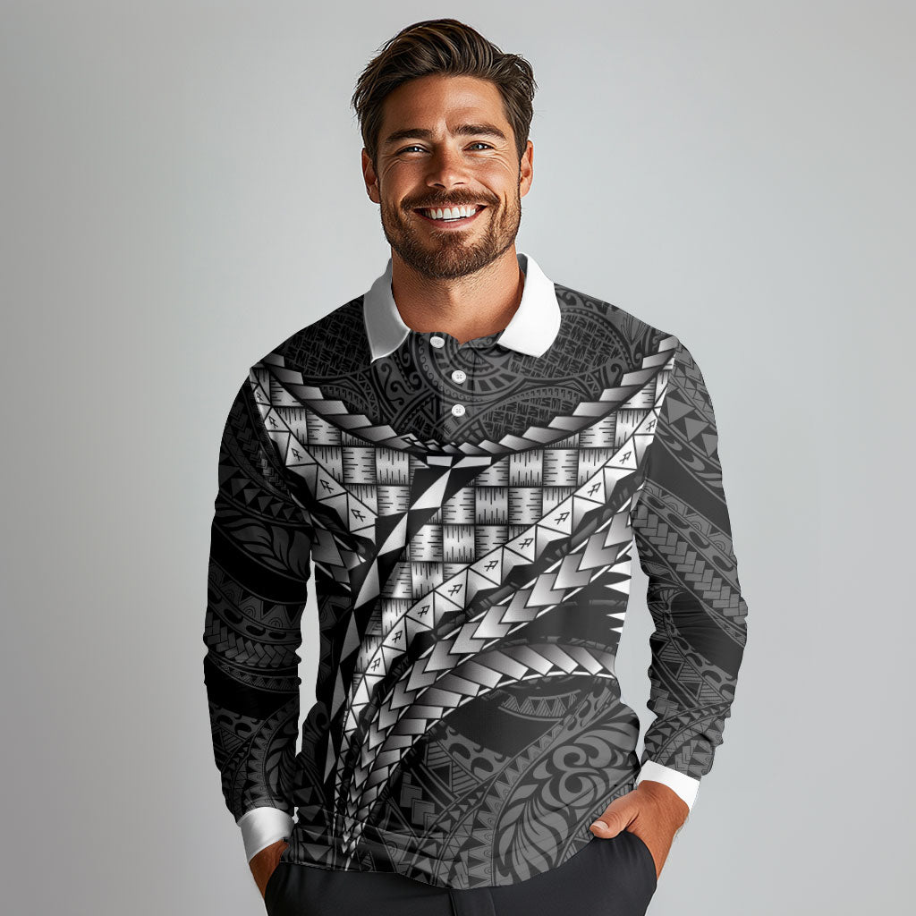 Hawaii Lauhala Tattoo Long Sleeve Polo Shirt Hawaiian Hala Leaf Weaving