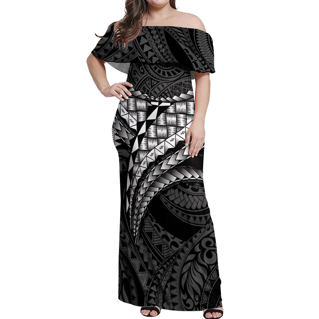 Hawaii Lauhala Tattoo Off Shoulder Maxi Dress Hawaiian Hala Leaf Weaving