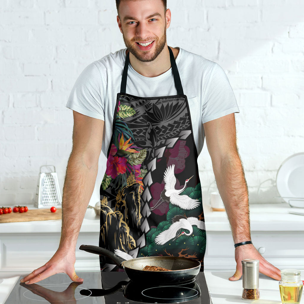 Hawaiian and Japanese Culture Apron Crane Sakura Hibiscus Tropical Vibes