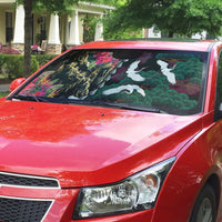 Hawaiian and Japanese Culture Auto Sun Shade Crane Sakura Hibiscus Tropical Vibes