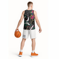 Hawaiian and Japanese Culture Basketball Jersey Crane Sakura Hibiscus Tropical Vibes