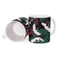 Hawaiian and Japanese Culture Ceramic Mug Crane Sakura Hibiscus Tropical Vibes